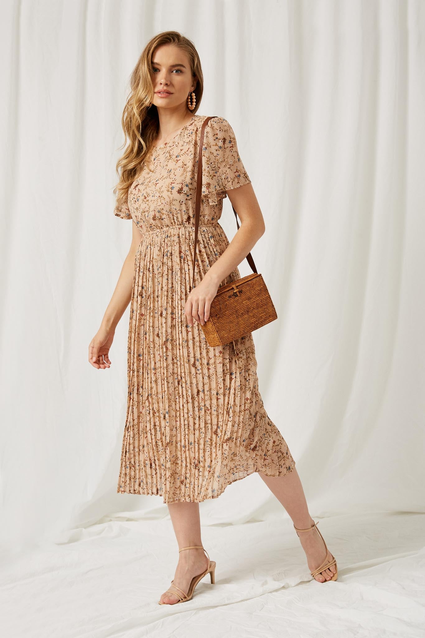 Pleated Floral Midi Dress Pleated Floral Midi Dress