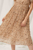 HY1195 Beige Womens Pleated Floral Midi Dress Detail