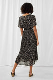 HY1195 Black Womens Pleated Floral Midi Dress Back