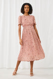 HY1195 Blush Womens Pleated Floral Midi Dress Full Body