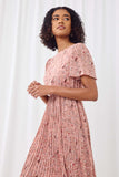 HY1195 Blush Womens Pleated Floral Midi Dress Front
