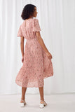HY1195 Blush Womens Pleated Floral Midi Dress Back