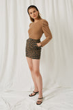 HY1207 Taupe Womens Pleated Puff Shoulder Knit Top Full Body