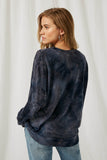 HJ1213 Navy Womens Tie-Dye Pullover Knit Top Back