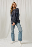 HJ1213 Navy Womens Tie-Dye Pullover Knit Top Full Body