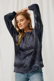 HJ1213 Navy Womens Tie-Dye Pullover Knit Top Pose