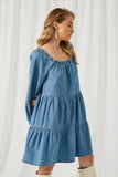 HY1218 Denim Chambray Smock Dress Front