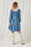 HY1218 Denim Chambray Smock Dress Back