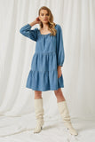 HY1218 Denim Chambray Smock Dress Full Body