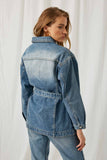 HY1228 DENIM Womens Denim Belted Jacket Back