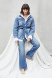 HY1228 DENIM Womens Denim Belted Jacket Pose