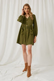 HY1230 OLIVE Button Down Pocketed Dress Full Body