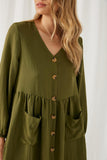 HY1230 OLIVE Button Down Pocketed Dress Detail