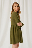 HY1230 OLIVE Button Down Pocketed Dress Side