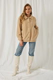 HY1238 Taupe Womens Collared Soft Sherpa Jacket Full Body