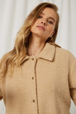 HY1238 Taupe Womens Collared Soft Sherpa Jacket Detail