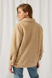HY1238 Taupe Womens Collared Soft Sherpa Jacket Back