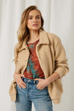 HY1238 Taupe Womens Collared Soft Sherpa Jacket Pose