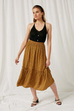 HY1295 Coffee Womens Dotted Tiered Midi Skirt Full Body