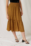HY1295 Coffee Womens Dotted Tiered Midi Skirt Side