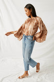 Tie Dye Ruffle Sleeve Wide Neck Top