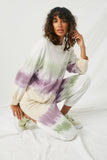 HY1328 Taupe Womens Garment Dyed Multicolor Tie Front Sweatshirt- Pose