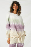 HY1328 Taupe Womens Garment Dyed Multicolor Tie Front Sweatshirt- Front