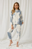 HY1330 Blue Womens Garment Cloud Dye Knit Hoodie Full Body