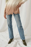 HY1339 Olive Womens Ombre Dye Distressed V Neck Sweater Detail