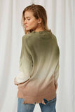 HY1339 Olive Womens Ombre Dye Distressed V Neck Sweater Back