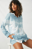 HY1344 Blue Mix Womens Garment Tie Dyed V Neck Top Side
