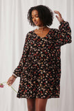 HY1351 Black Womens Button Down Floral Mini Dress Front