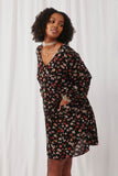 HY1351 Black Womens Button Down Floral Mini Dress Side