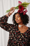 HY1351 Black Womens Button Down Floral Mini Dress Pose