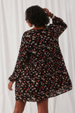 HY1351 Black Womens Button Down Floral Mini Dress Back