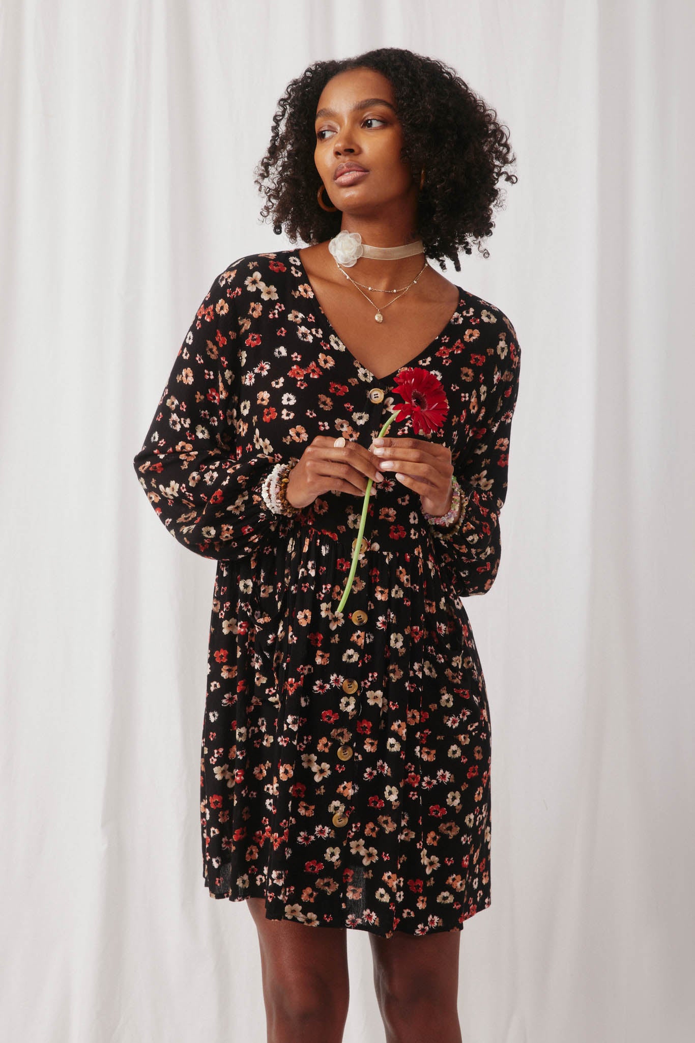 floral button down mini dress Entro Ivory Cotton Floral Button Down Mini Dress