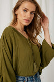 HY2005 Olive Womens Tasseled V Neck Dolman Top Back