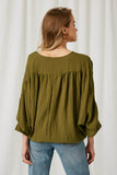 HY2005 Olive Womens Tasseled V Neck Dolman Top Alternate Front