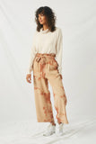 HY2009 Taupe Womens Garment Tie-Dye Paper Bag Trousers Full Body