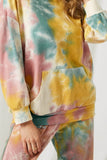 HY2012 Pink Mix Womens Tie Dye Drop Shoulder Hoodie Front Detail