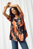 HY2023 NAVY CORAL Womens Tie Dye Peplum Tee Pose