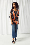 HY2023 NAVY CORAL Womens Tie Dye Peplum Tee Full Body