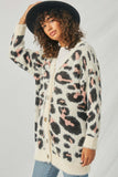 HY2048 Ivory Womens Fuzzy Leopard Sweater Cardigan Side