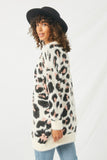 HY2048 Ivory Womens Fuzzy Leopard Sweater Cardigan Back