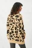 HY2048 Tan Womens Fuzzy Leopard Sweater Cardigan Back