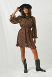 HY2052 Black Womens Belted Smock Neck Dress Full Body