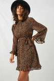 HY2052 Black Womens Belted Smock Neck Dress Pose