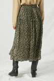 HY2077 Olive Womens Leopard Print Pleated Midi Skirt- Back