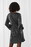 HY2087 BLACK Womens Square Neck Belted Metallic Knit Dress Back