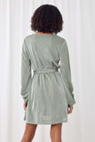 HY2087 SAGE Womens Square Neck Belted Metallic Knit Dress Back